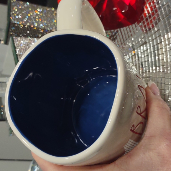 TWO BRAVE Hero Rae Dunn coffee mug blue USA Military Star spangled cutie Re - Picture 3 of 7